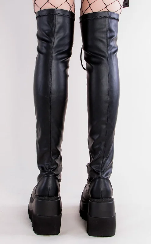 SHAKER-374 Black Vegan Leather Thigh High Platform Boots (Au Stock)