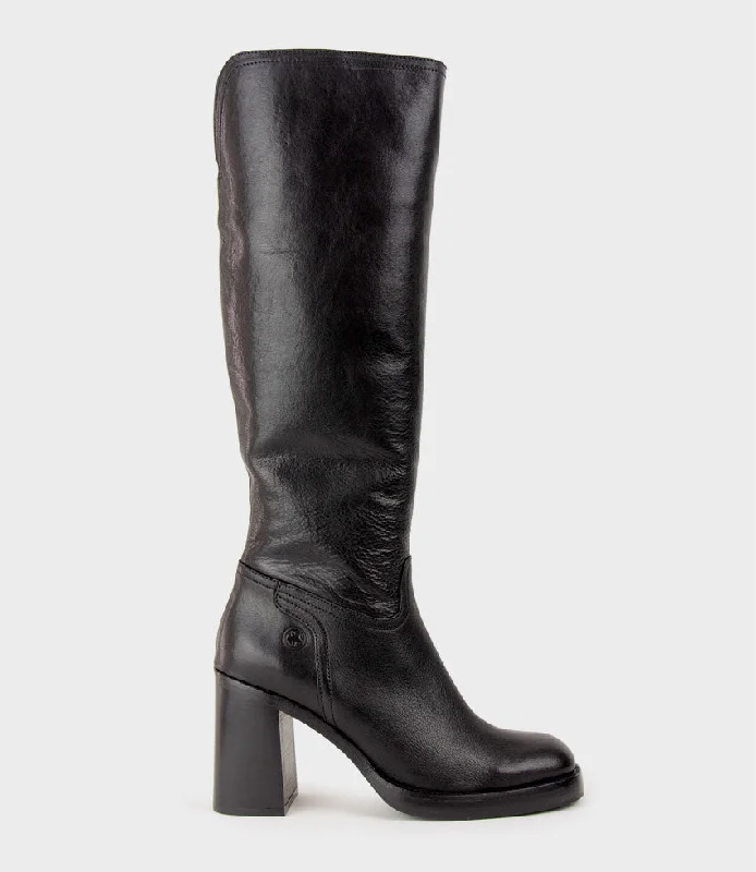 VEIL Block Heel Knee High Boot in Black