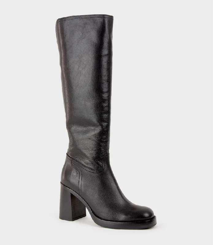 VEIL Block Heel Knee High Boot in Black