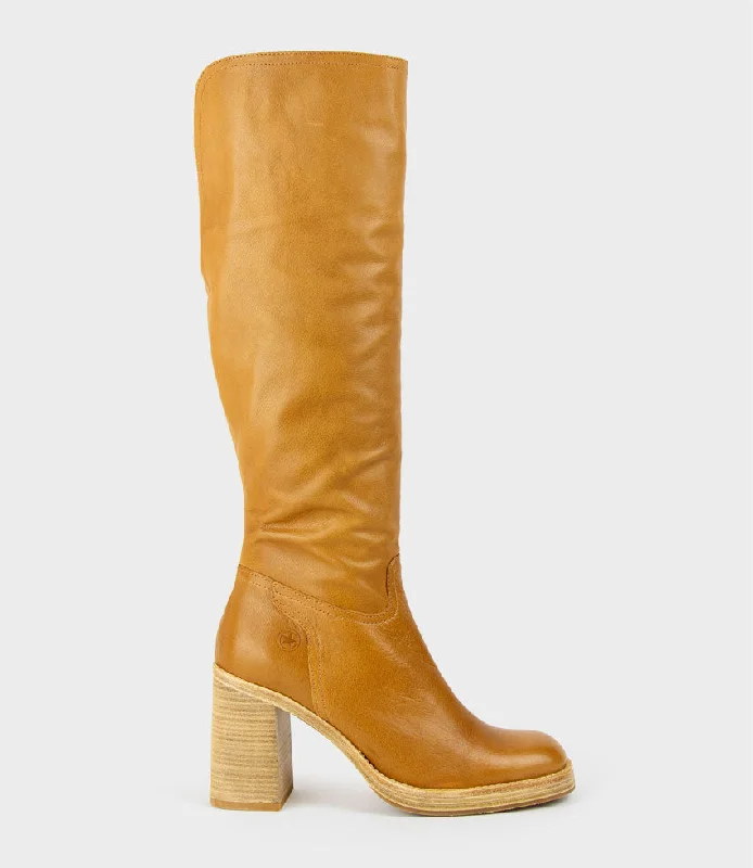 VEIL Block Heel Knee High Boot in Camel