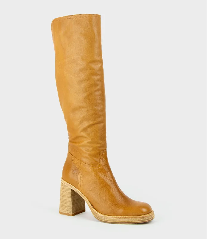 VEIL Block Heel Knee High Boot in Camel