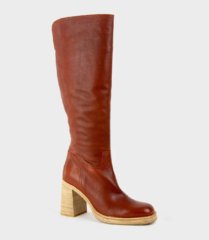 VEIL Block Heel Knee High Boot in Rust