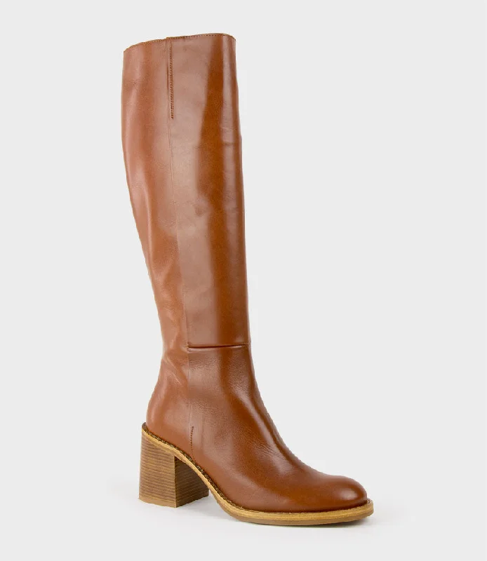 VENT Block Heel Knee High Boot in Tan