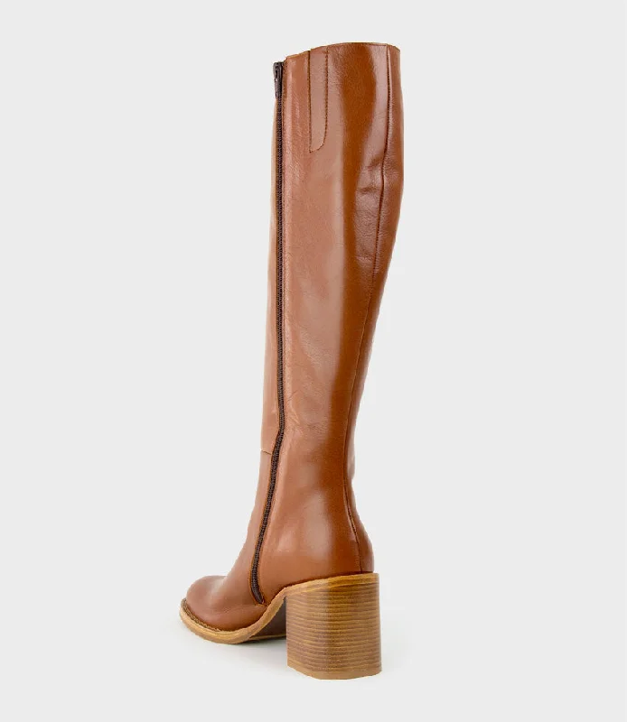 VENT Block Heel Knee High Boot in Tan