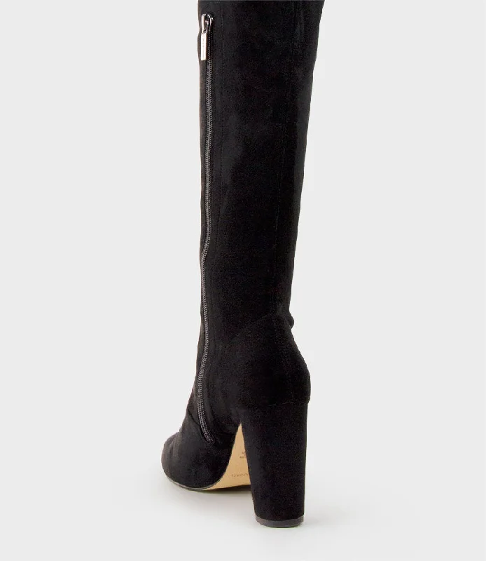 VIXEN90 Block Heel OTK Stretch Boot in Black Suede