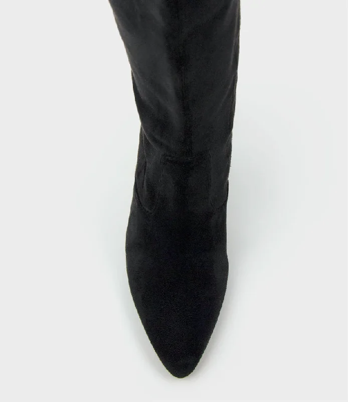 VIXEN90 Block Heel OTK Stretch Boot in Black Suede