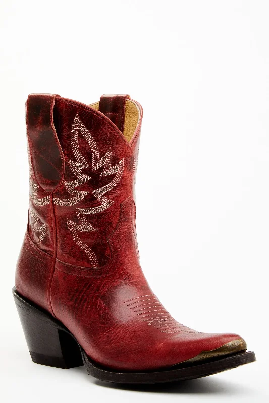 Wheels Red Leather Western Booties - Round Toe