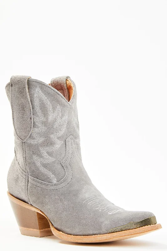 Wheels Brush Grey Suede Western Booties - Round Toe