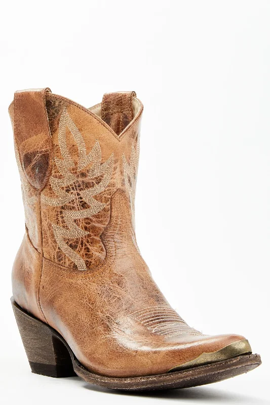 Wheels Dublin Taupe Leather Western Booties - Round Toe