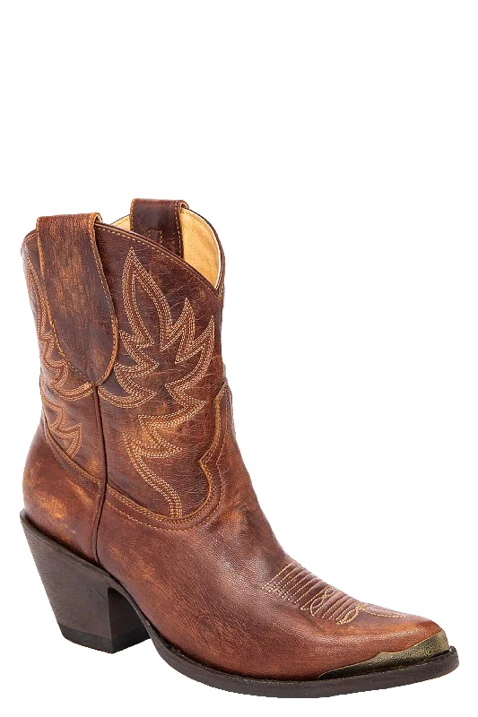 Wheels Brown Leather Western Booties - Round Toe