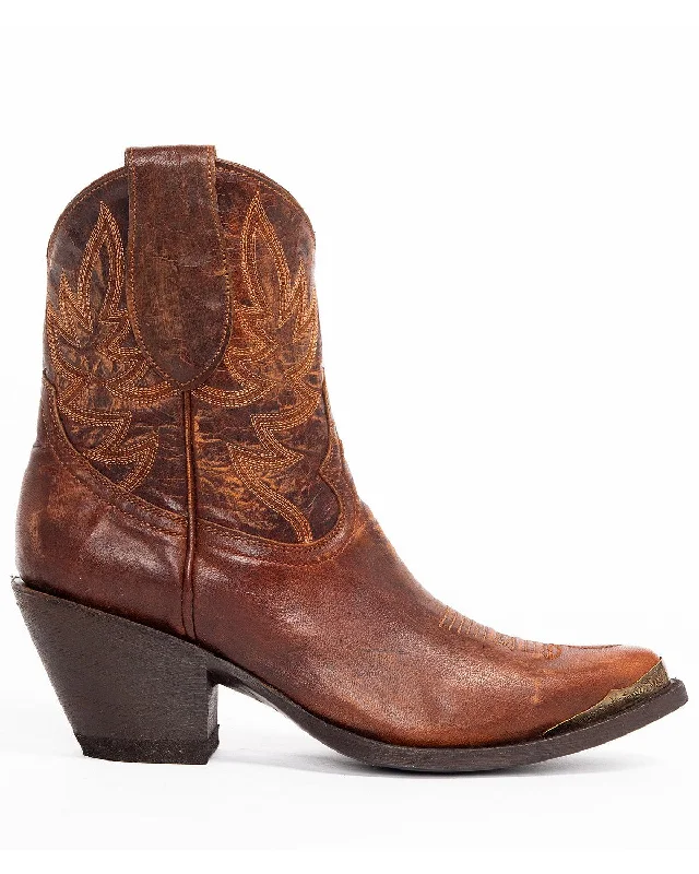 Wheels Brown Leather Western Booties - Round Toe