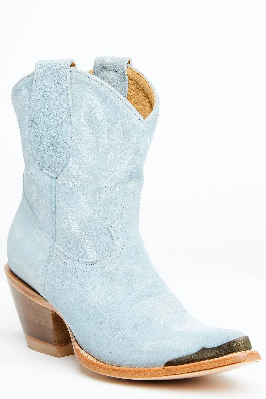 Wheels Blue Suede Western Booties - Round Toe