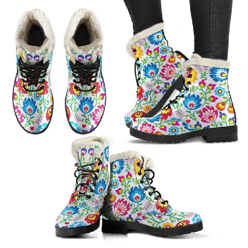 White Floral Winter Boots