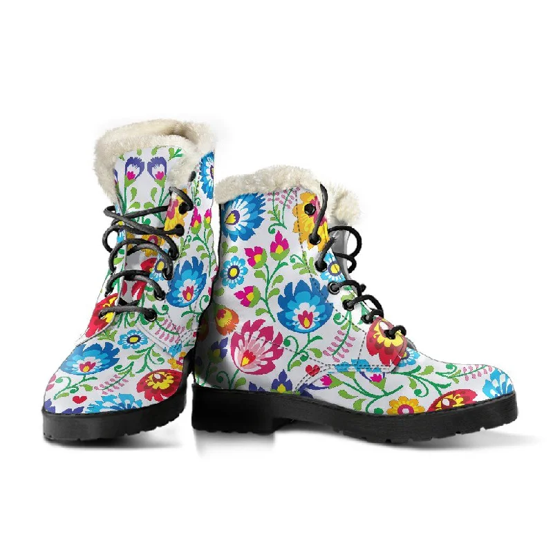 White Floral Winter Boots