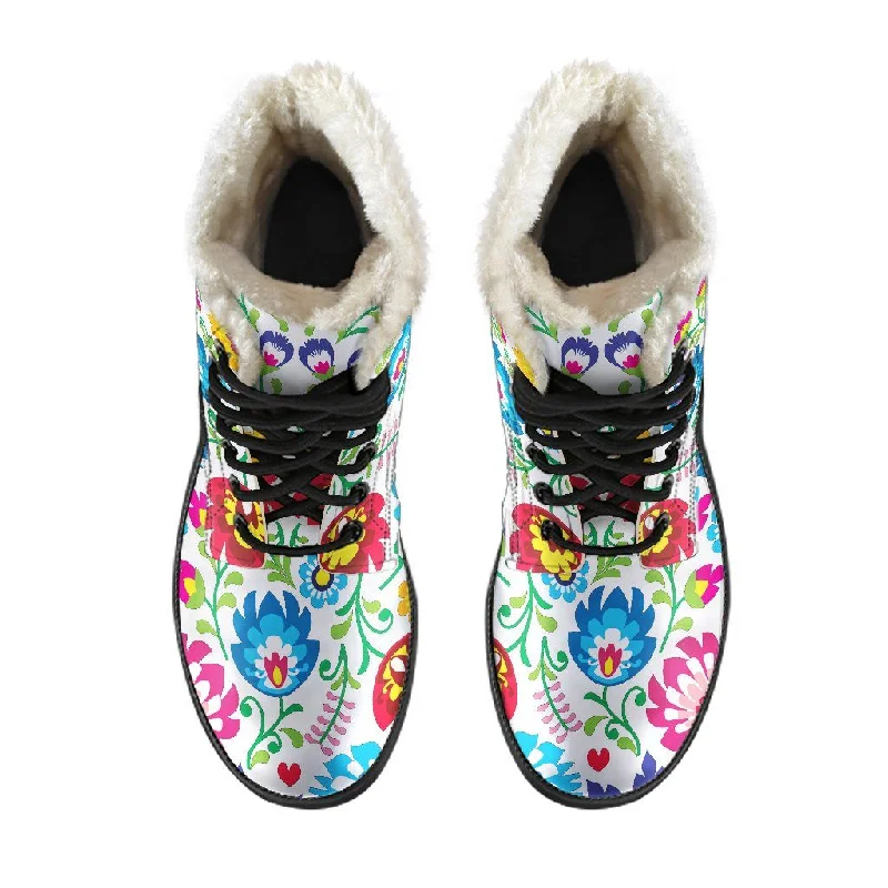 White Floral Winter Boots