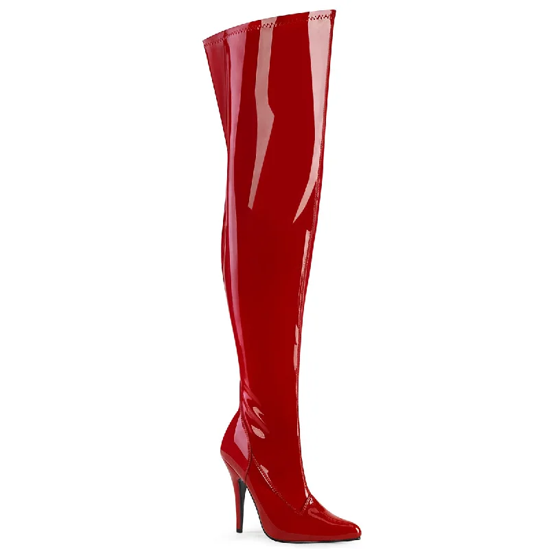 Wide Calf Thigh High Boots Red