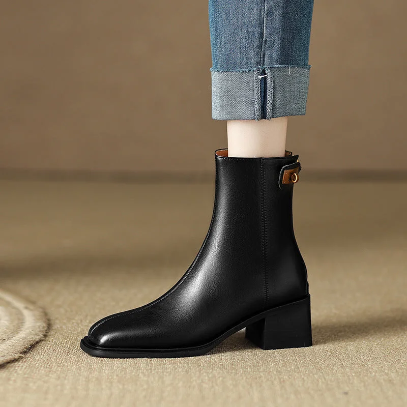 Women Plush Chunky Heels Chelsea Boots Size 35-42