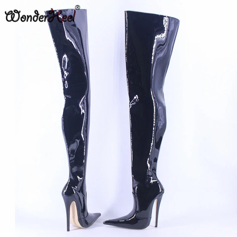 Wonderheel 16cm Stiletto Heel High Heels Extremely Pointed Toe Leopard Lining Sexy Women Over Knee Boots Dropshipping