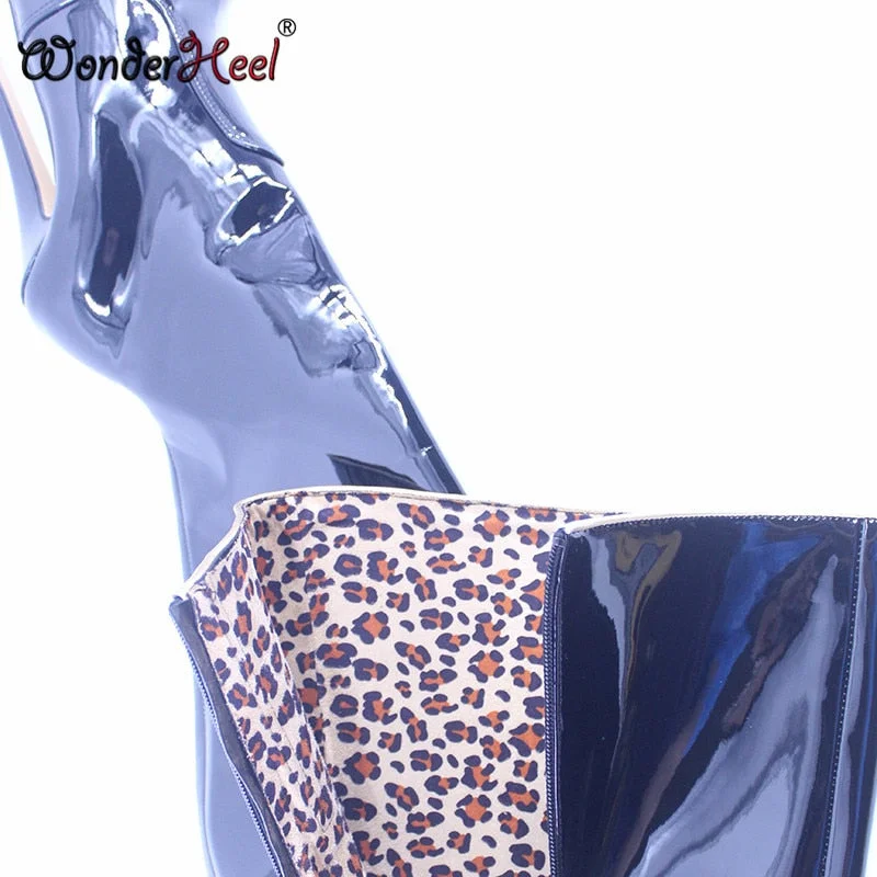 Wonderheel 16cm Stiletto Heel High Heels Extremely Pointed Toe Leopard Lining Sexy Women Over Knee Boots Dropshipping