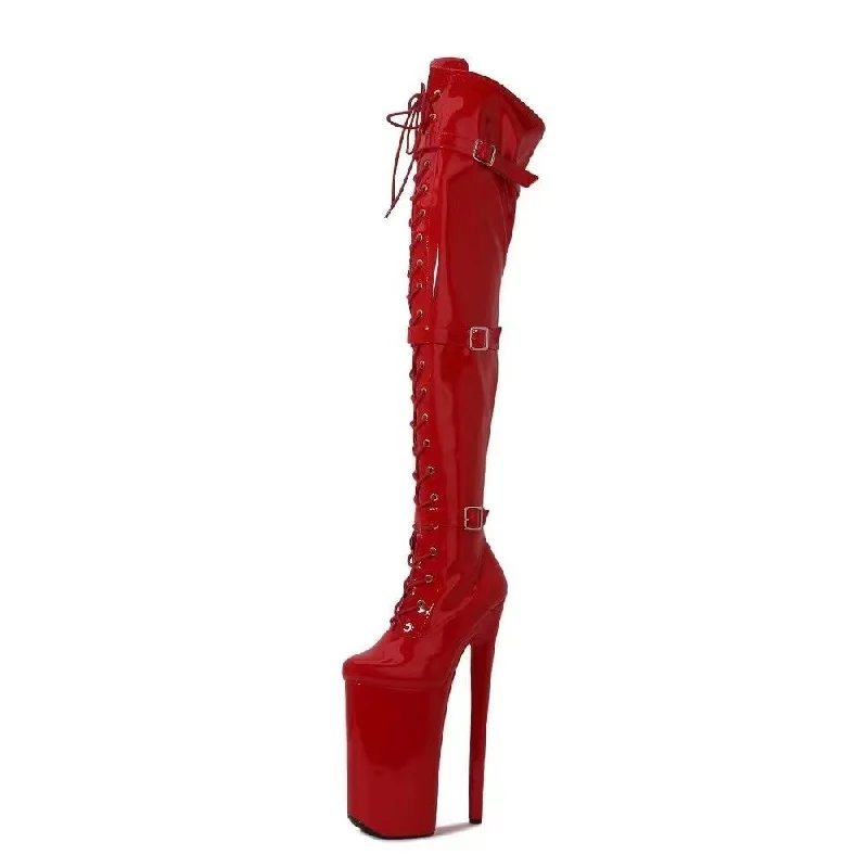 Wonderheel Extreme High Heel 26cm Stiletto Heel With Platform Patent Buckles Lace Up Over The Knee Sexy Fetish Thigh High Boots